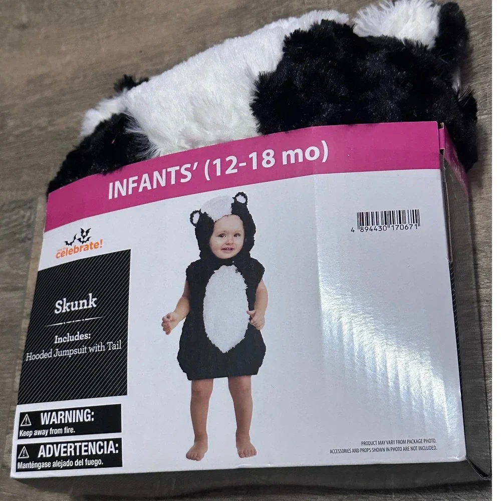 Precious Skunk Hooded Jumpsuit Halloween Costume Infant 12-18 Months NWT